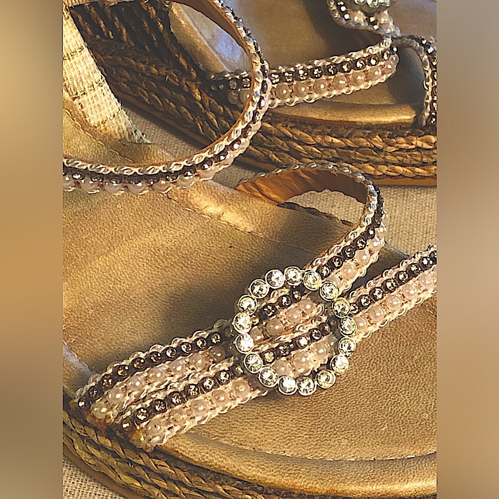 Costa Blanca Strappy Wedge Sandals With Rhinestone And Pearl Accents. Size 7 1/2 - Picture 3 of 14